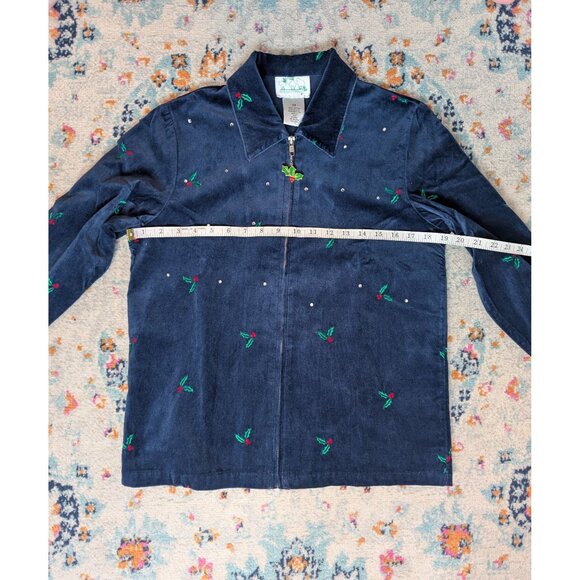 Quacker Factory Rhinestone & Embroidered Velour Holiday Jacket w/ Zip Charm - XS - Picture 7 of 10